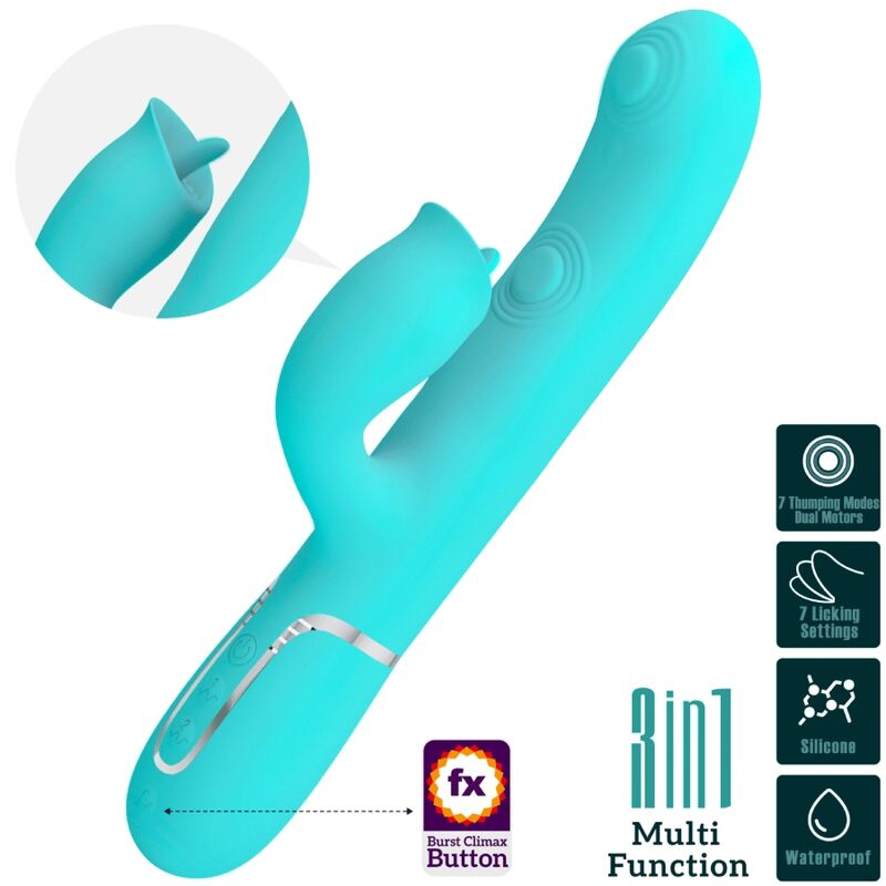 PRETTY LOVE - VIBRATORE CONIGLIO CON LECCATURA VERDE ACQUA - immagine 3
