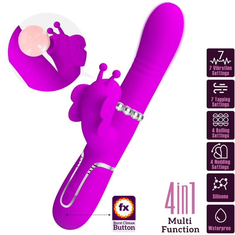 PRETTY LOVE - VIBRATORE MULTIFUNZIONE RABBIT 4 IN 1 FARFALLA FUCSIA - immagine 10