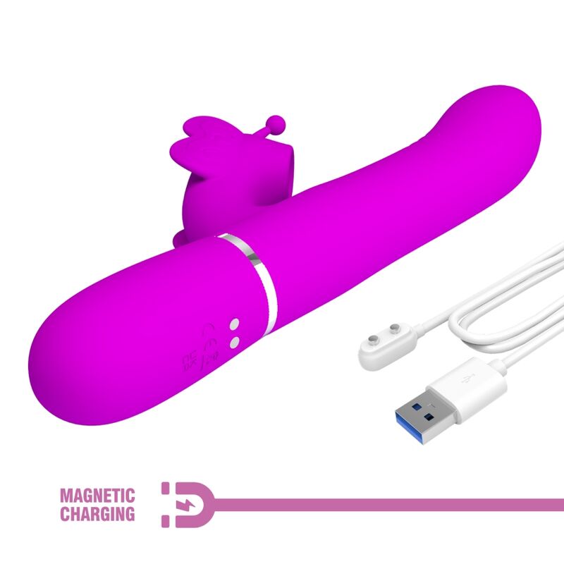 PRETTY LOVE - VIBRATORE MULTIFUNZIONE RABBIT 4 IN 1 FARFALLA FUCSIA - immagine 9