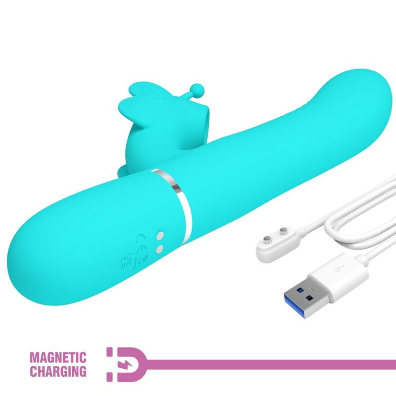 PRETTY LOVE - VIBRATORE MULTIFUNZIONE RABBIT 4 IN 1 FARFALLA VERDE ACQUA - immagine 9
