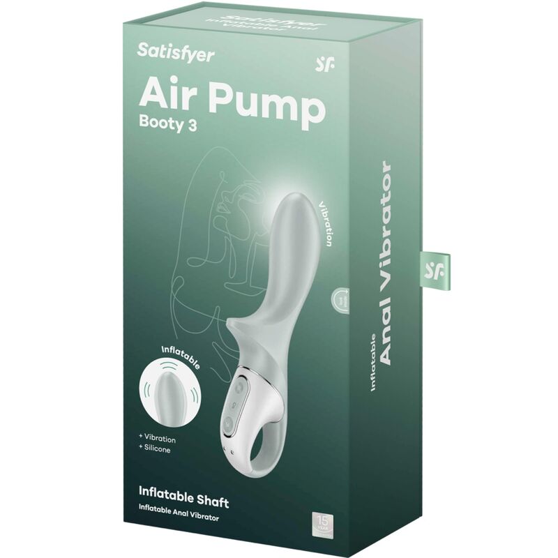 SATISFYER - AIR PUMP BOOTY 3 VIBRATORE ANALE GONFIABILE GRIGIO VERDE - immagine 6