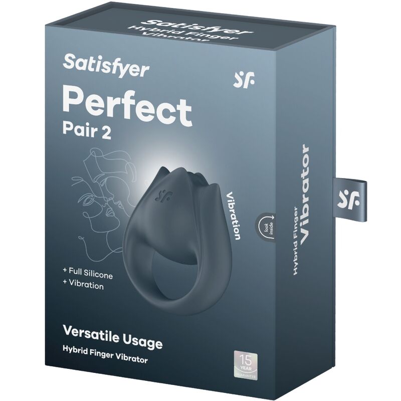 SATISFYER - PERFECT PAIR 2 MULTIVIBRATORE 2 IN 1 ANELLO PER PENE E STIMOLATORE PER DITA GRIGIO - immagine 9