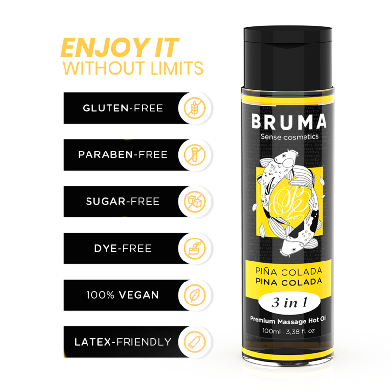 BRUMA - OLIO DA MASSAGGIO PREMIUM EFFETTO CALORE SAPORE PINA COLADA 3 IN 1 - 100 ML - immagine 3
