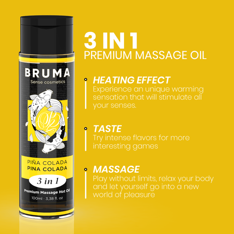 BRUMA - OLIO DA MASSAGGIO PREMIUM EFFETTO CALORE SAPORE PINA COLADA 3 IN 1 - 100 ML - immagine 4
