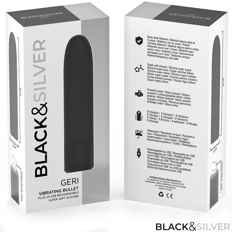 BLACK & SILVER - GERI USB RICARICABILE VIBRANTE BULLET 8 VIBRAZIONI NERO 10 X 2,2 CM - immagine 7