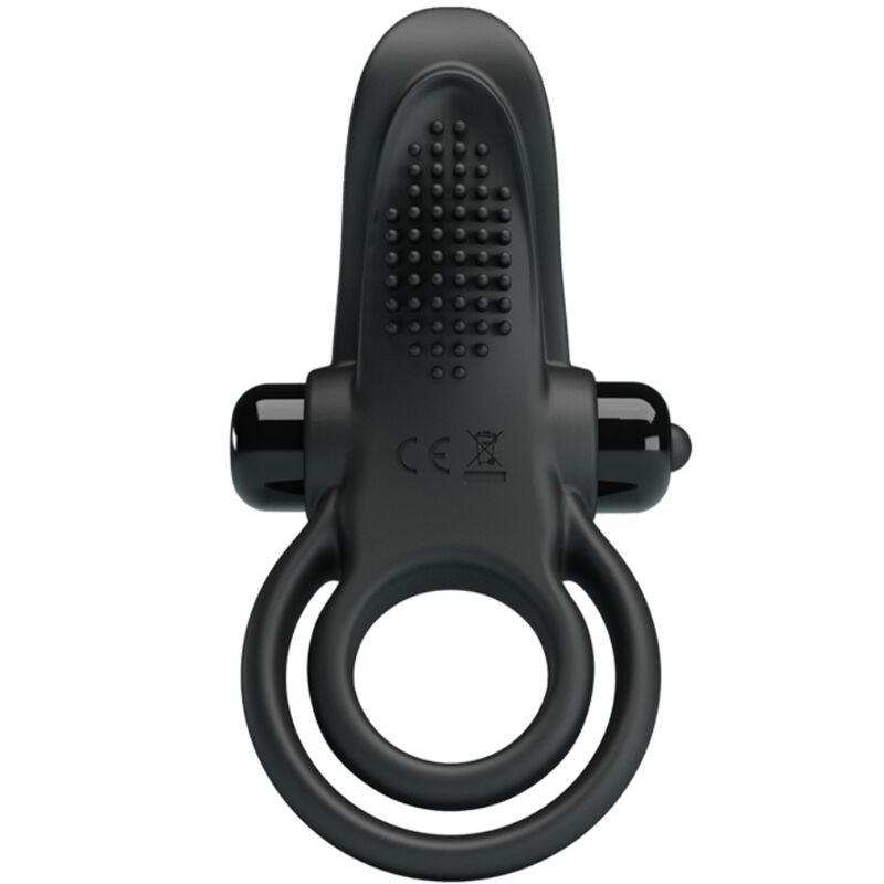 PRETTY LOVE - DOPPIO ANELLO VIBRANTE + STIMOLATORE CLITORIDEO 10 VIBRAZIONI NERO - immagine 3