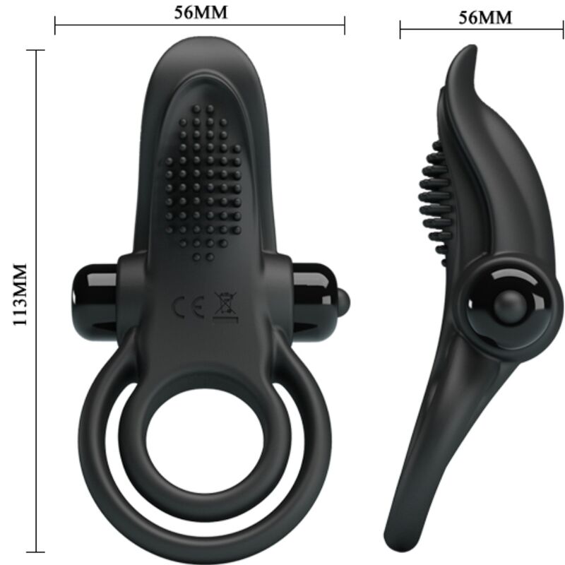 PRETTY LOVE - DOPPIO ANELLO VIBRANTE + STIMOLATORE CLITORIDEO 10 VIBRAZIONI NERO - immagine 5