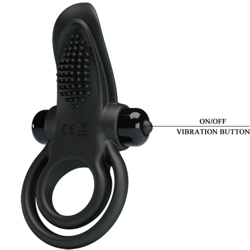 PRETTY LOVE - DOPPIO ANELLO VIBRANTE + STIMOLATORE CLITORIDEO 10 VIBRAZIONI NERO - immagine 4
