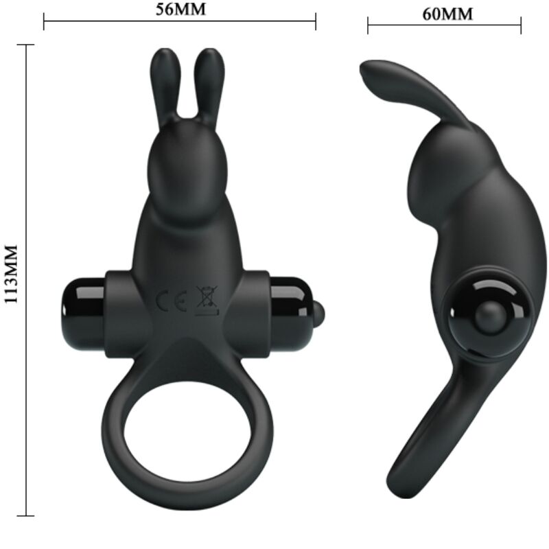PRETTY LOVE - ANELLO VIBRANTE + STIMOLATORE CLITORIDEO CONIGLIO 10 VIBRAZIONI NERO - immagine 3