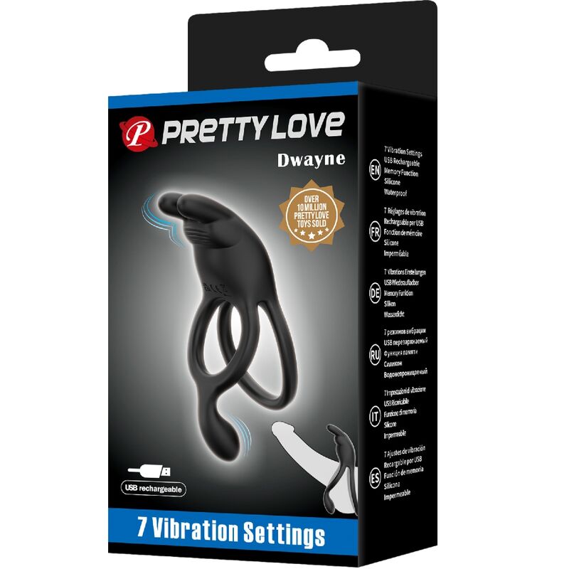PRETTY LOVE - SETH DOPPIO ANELLO VIBRANTE CONIGLIO 7 VIBRAZIONI NERO - immagine 9