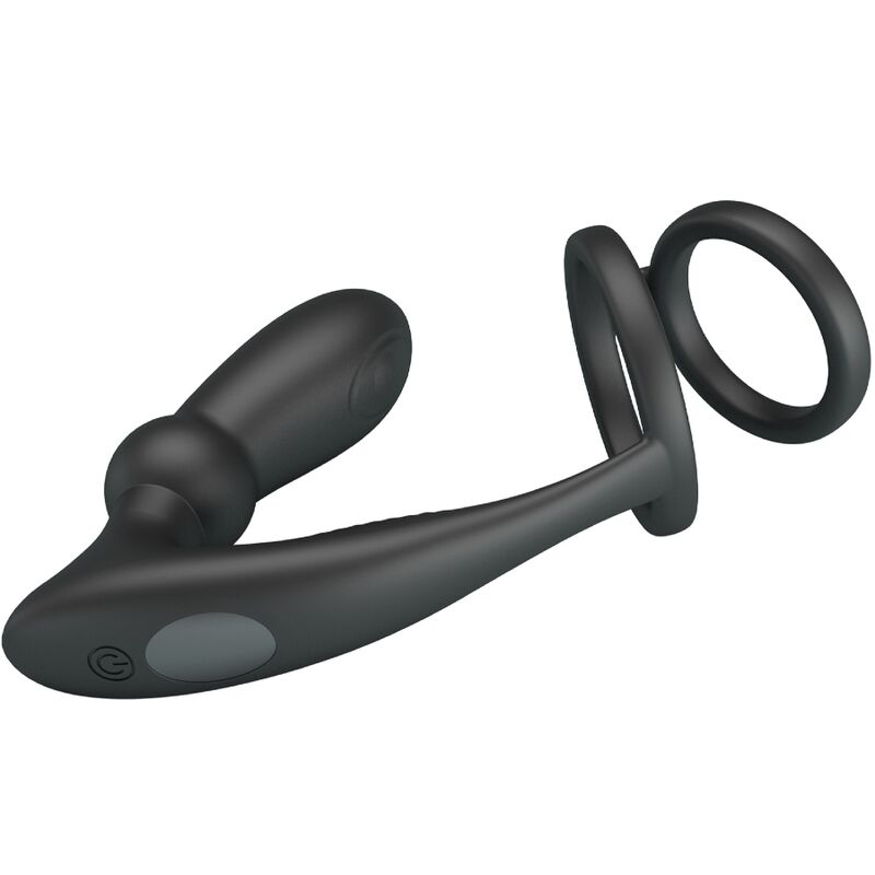 PRETTY LOVE - ANELLO PER PENE EMONI + TAPPO ANALE 12 VIBRAZIONI NERO - immagine 4