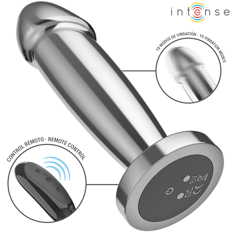 INTENSE - ANAL PLUG 10 VIBRAZIONI DILDO METALLO CON TELECOMANDO S - immagine 3