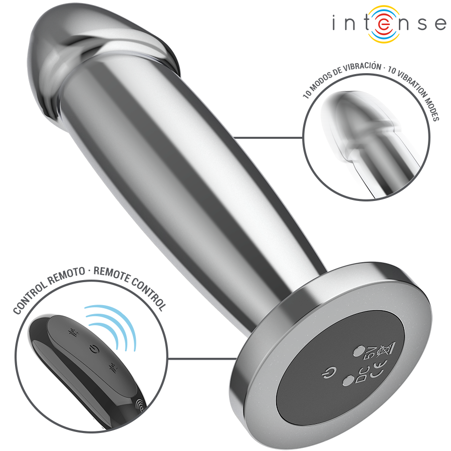 INTENSE - ANAL PLUG 10 VIBRAZIONI DILDO METALLO CON TELECOMANDO M - immagine 3