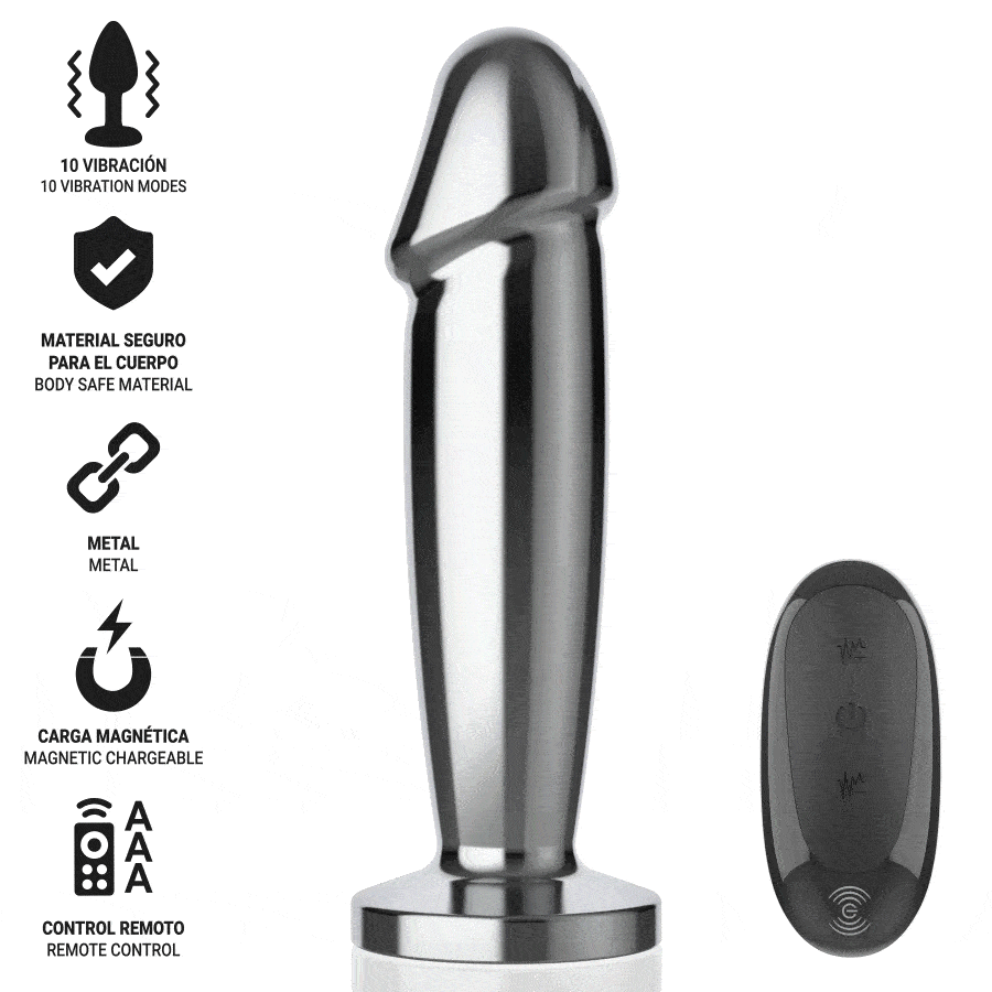 INTENSE - ANAL PLUG 10 VIBRAZIONI DILDO METALLO CON TELECOMANDO M - immagine 2