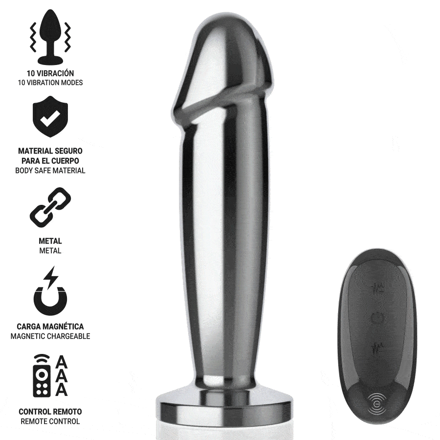 INTENSE - ANAL PLUG 10 VIBRAZIONI DILDO METALLO CON TELECOMANDO S - immagine 2