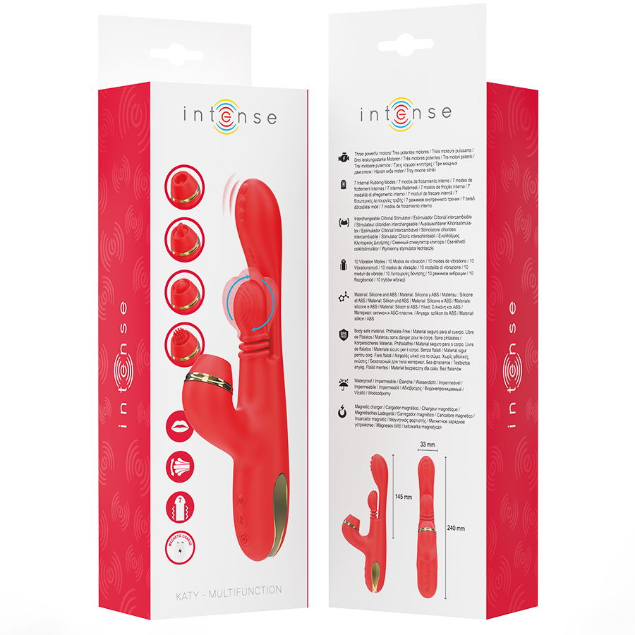 INTENSE - KATY STIMOLATORE CLITORIDEO MULTIFUNZIONE 4 TESTINE INTERCAMBIABILI ROSSO - immagine 9
