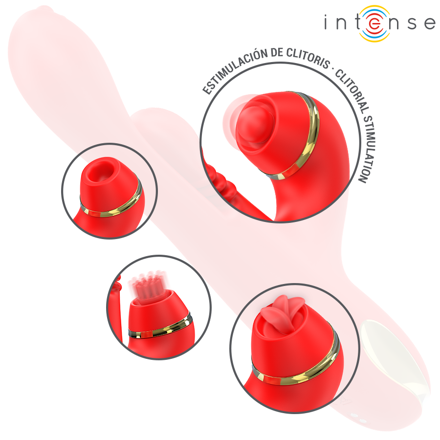 INTENSE - KATY STIMOLATORE CLITORIDEO MULTIFUNZIONE 4 TESTINE INTERCAMBIABILI ROSSO - immagine 6