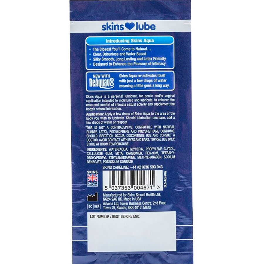 SKINS - AQUA LUBRIFICANTE A BASE D'ACQUA MONODOSE 5 ML - immagine 2