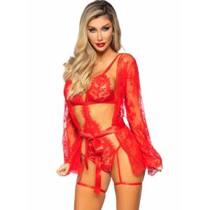 LEG AVENUE - SET BODY + BATA DE LIGUERO ROJO