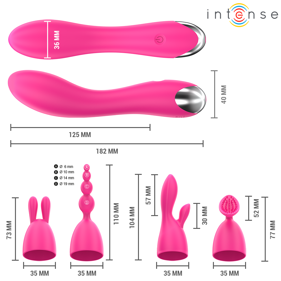 INTENSE - VIBRATORE CHER CON 20 MODALITÀ E TESTINE INTERCAMBIABILI - immagine 3