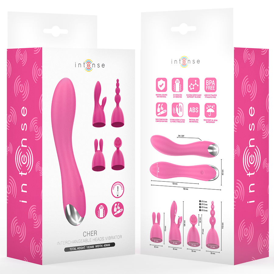 INTENSE - VIBRATORE CHER CON 20 MODALITÀ E TESTINE INTERCAMBIABILI - immagine 4