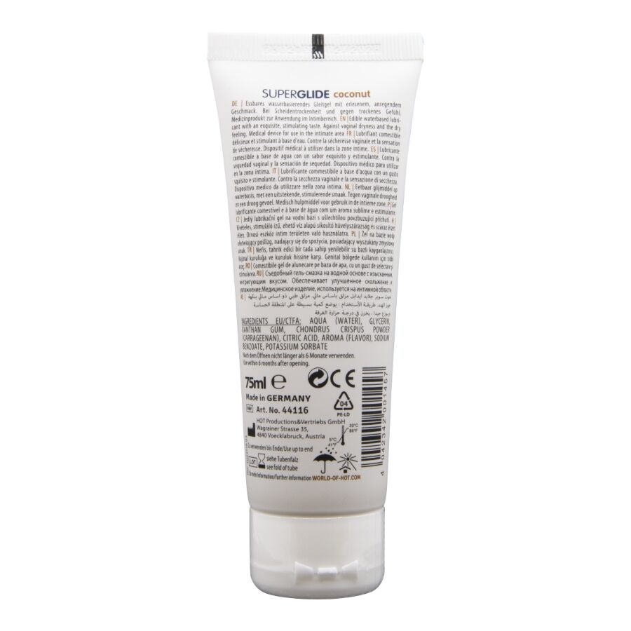 HOT - SUPERGLIDE LUBRIFICANTE COMMESTIBILI A BASE D'ACQUA DI COCCO 75 ML - immagine 2